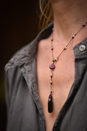 Sautoir AJA UPI obsidienne noire