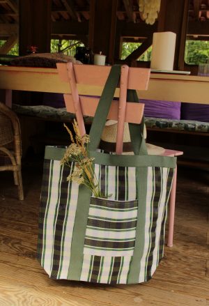 GRAND CABAS BAYADERE  VERT & BLANC