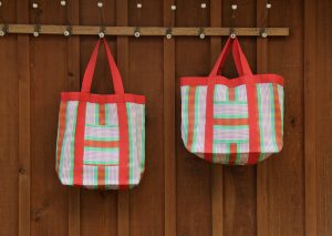 GRAND CABAS BAYADERE ORANGE & VERT